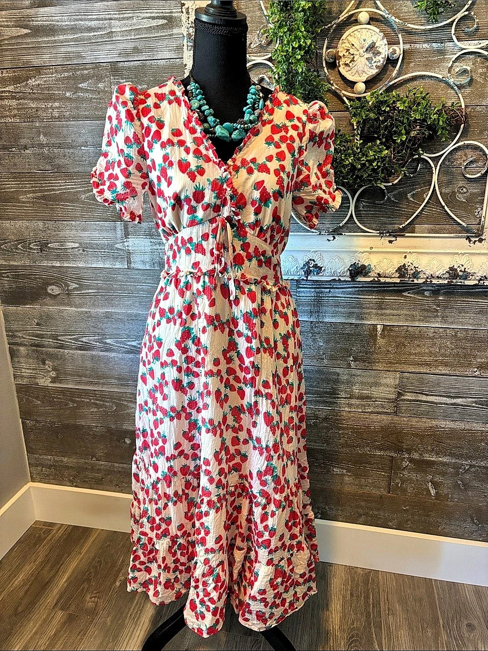 Betsey Johnson (Size M) Strawberry Cottage Core Maxi Dress